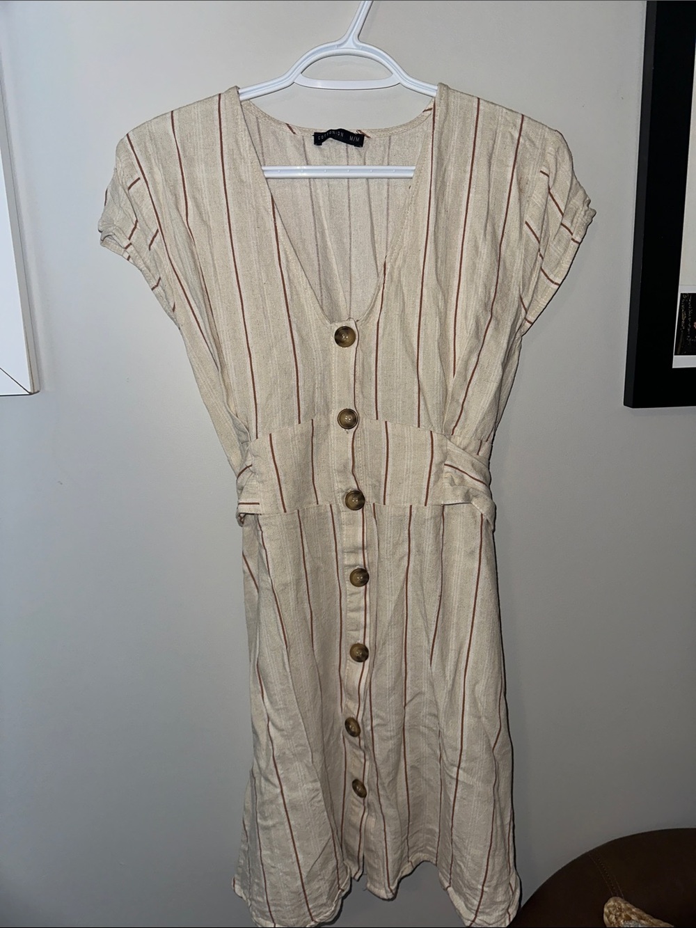 Women’s Cream Striped Button-Front Dress